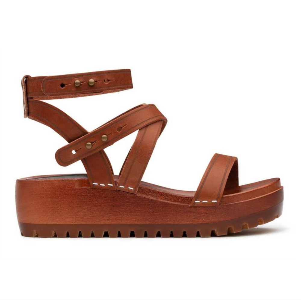 SWEDISH HASBEENS Jesus Ankle Sandals 41 11 Clogs Cognac Leather Strappy RARE - Picture 3 of 15